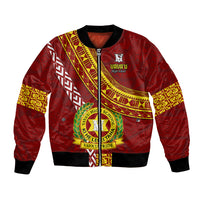 Custom Vavau High School Bomber Jacket Tongan Kupesi Pattern LT05 Unisex Red - Polynesian Pride