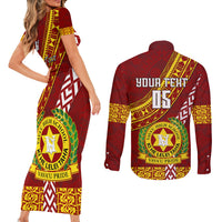 Custom Vavau High School Couples Matching Short Sleeve Bodycon Dress and Long Sleeve Button Shirts Tongan Kupesi Pattern LT05 - Polynesian Pride