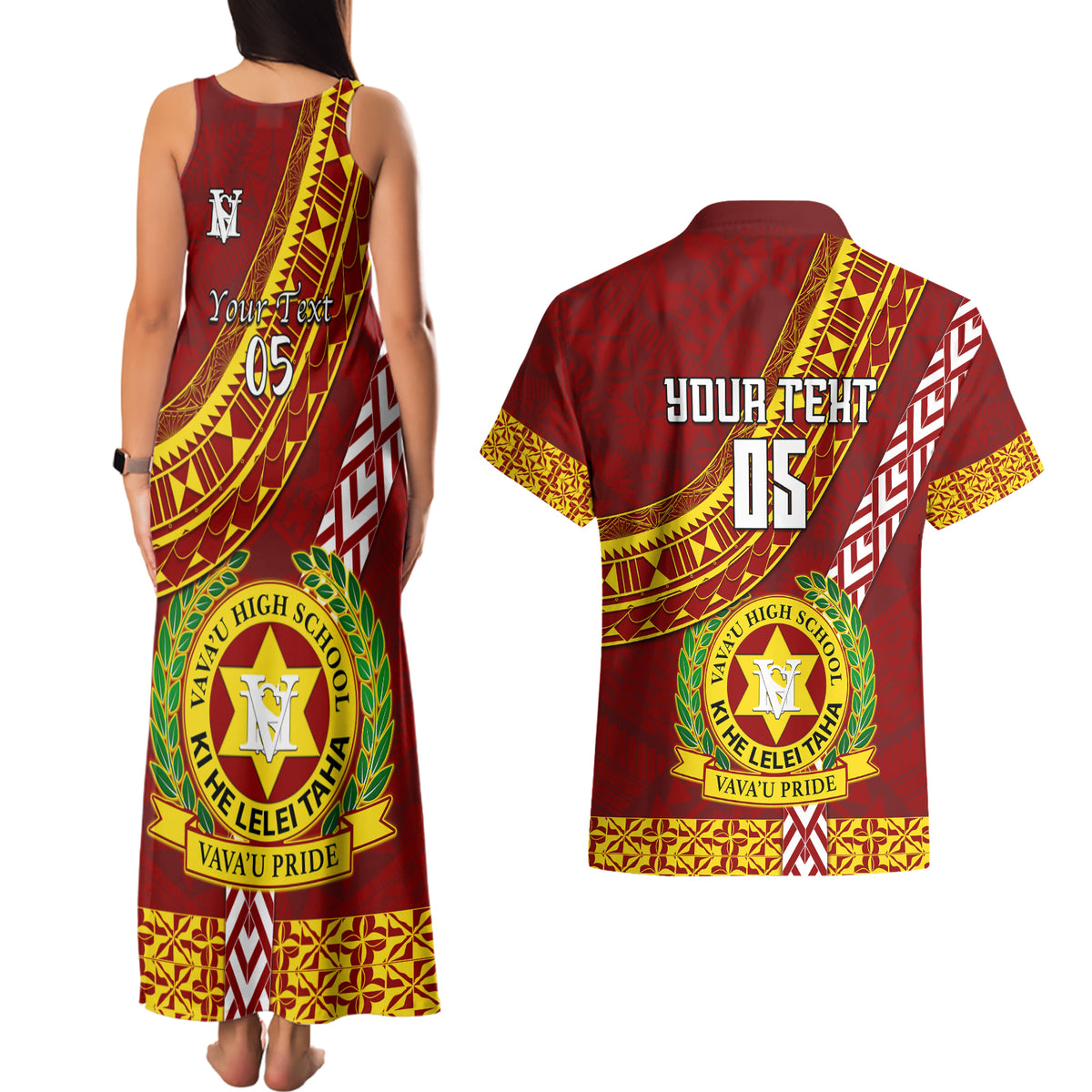 Custom Vavau High School Couples Matching Tank Maxi Dress and Hawaiian Shirt Tongan Kupesi Pattern LT05 - Polynesian Pride