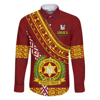 Custom Vavau High School Family Matching Puletasi Dress and Hawaiian Shirt Tongan Kupesi Pattern LT05 Dad's Shirt - Long Sleeve Red - Polynesian Pride