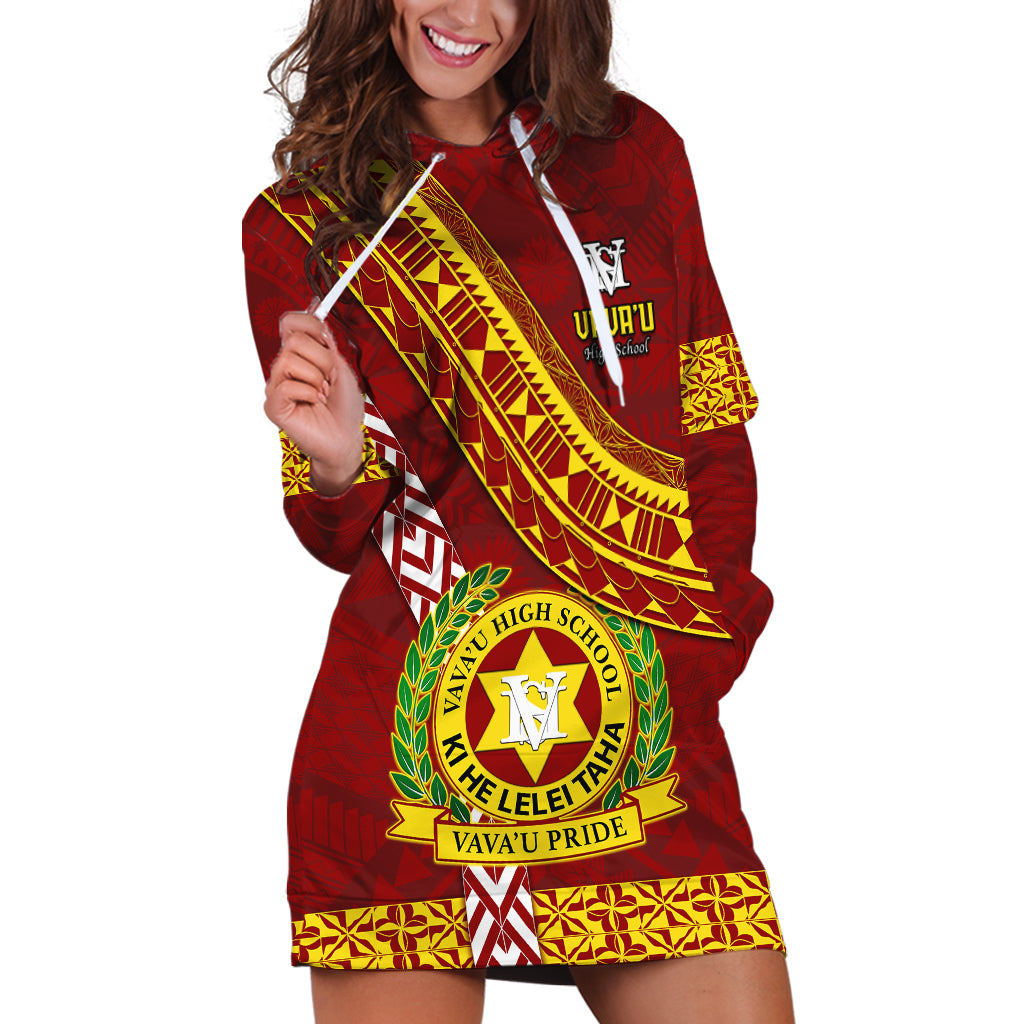 Custom Vavau High School Hoodie Dress Tongan Kupesi Pattern LT05 Red - Polynesian Pride
