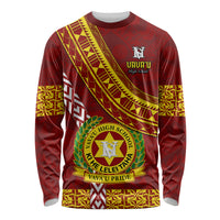 Custom Vavau High School Long Sleeve Shirt Tongan Kupesi Pattern LT05 Unisex Red - Polynesian Pride
