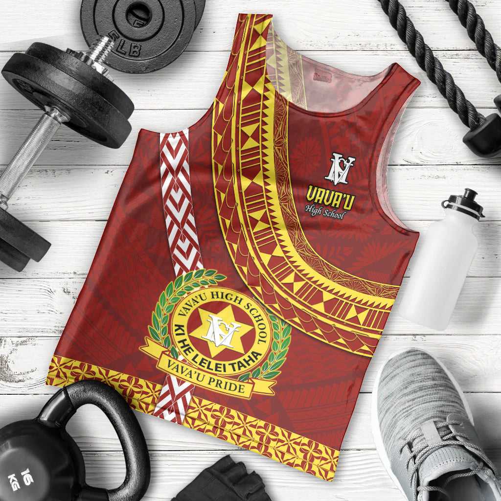 Custom Vavau High School Men Tank Top Tongan Kupesi Pattern LT05 Red - Polynesian Pride