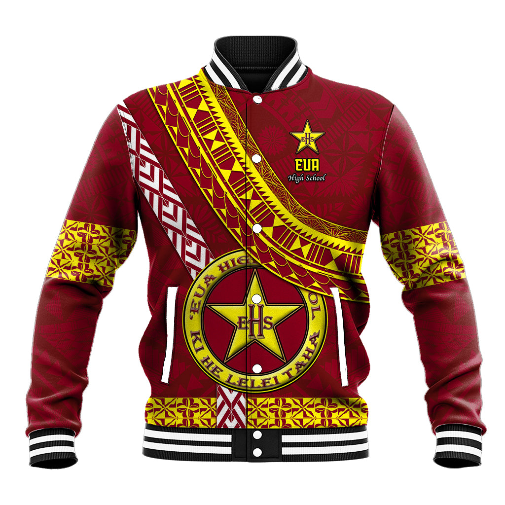 Custom Eua High School Baseball Jacket Tongan Kupesi Pattern LT05 Unisex Red - Polynesian Pride