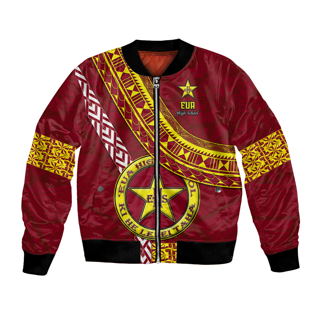 Custom Eua High School Bomber Jacket Tongan Kupesi Pattern LT05 Unisex Red - Polynesian Pride