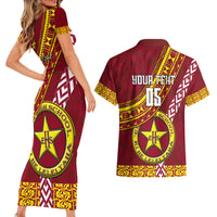 Custom Eua High School Couples Matching Short Sleeve Bodycon Dress and Hawaiian Shirt Tongan Kupesi Pattern LT05 - Polynesian Pride