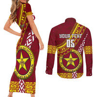 Custom Eua High School Couples Matching Short Sleeve Bodycon Dress and Long Sleeve Button Shirts Tongan Kupesi Pattern LT05 - Polynesian Pride