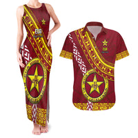 Custom Eua High School Couples Matching Tank Maxi Dress and Hawaiian Shirt Tongan Kupesi Pattern LT05 Red - Polynesian Pride