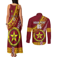 Custom Eua High School Couples Matching Tank Maxi Dress and Long Sleeve Button Shirts Tongan Kupesi Pattern LT05 - Polynesian Pride