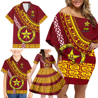 Custom Eua High School Family Matching Off Shoulder Short Dress and Hawaiian Shirt Tongan Kupesi Pattern LT05 - Polynesian Pride