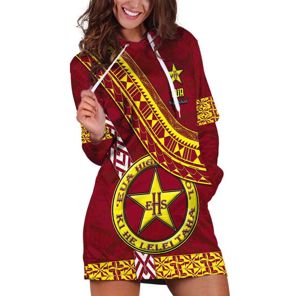 Custom Eua High School Hoodie Dress Tongan Kupesi Pattern LT05 Red - Polynesian Pride