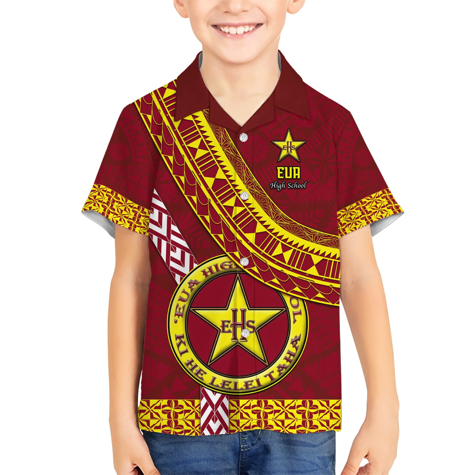 Custom Eua High School Kid Hawaiian Shirt Tongan Kupesi Pattern LT05 Kid Red - Polynesian Pride