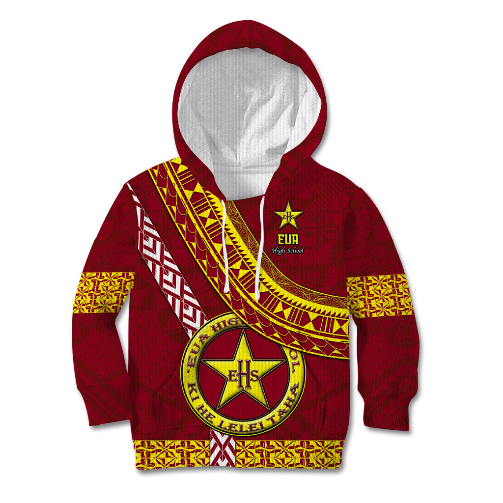 Custom Eua High School Kid Hoodie Tongan Kupesi Pattern LT05 Red - Polynesian Pride