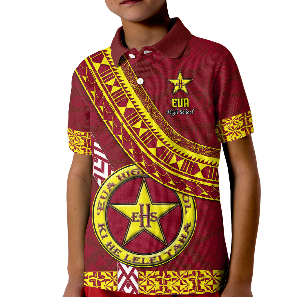 Custom Eua High School Kid Polo Shirt Tongan Kupesi Pattern LT05 Kid Red - Polynesian Pride