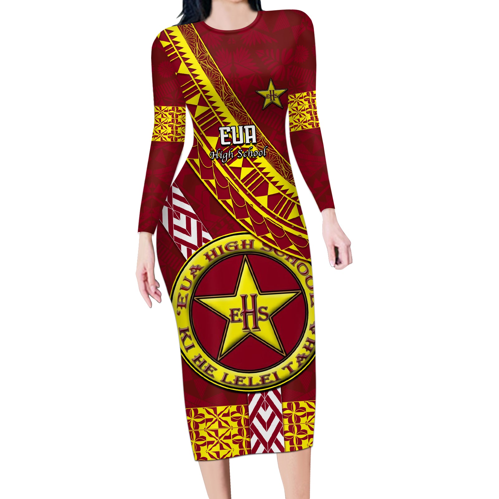 custom-eua-high-school-long-sleeve-bodycon-dress-tongan-kupesi-pattern