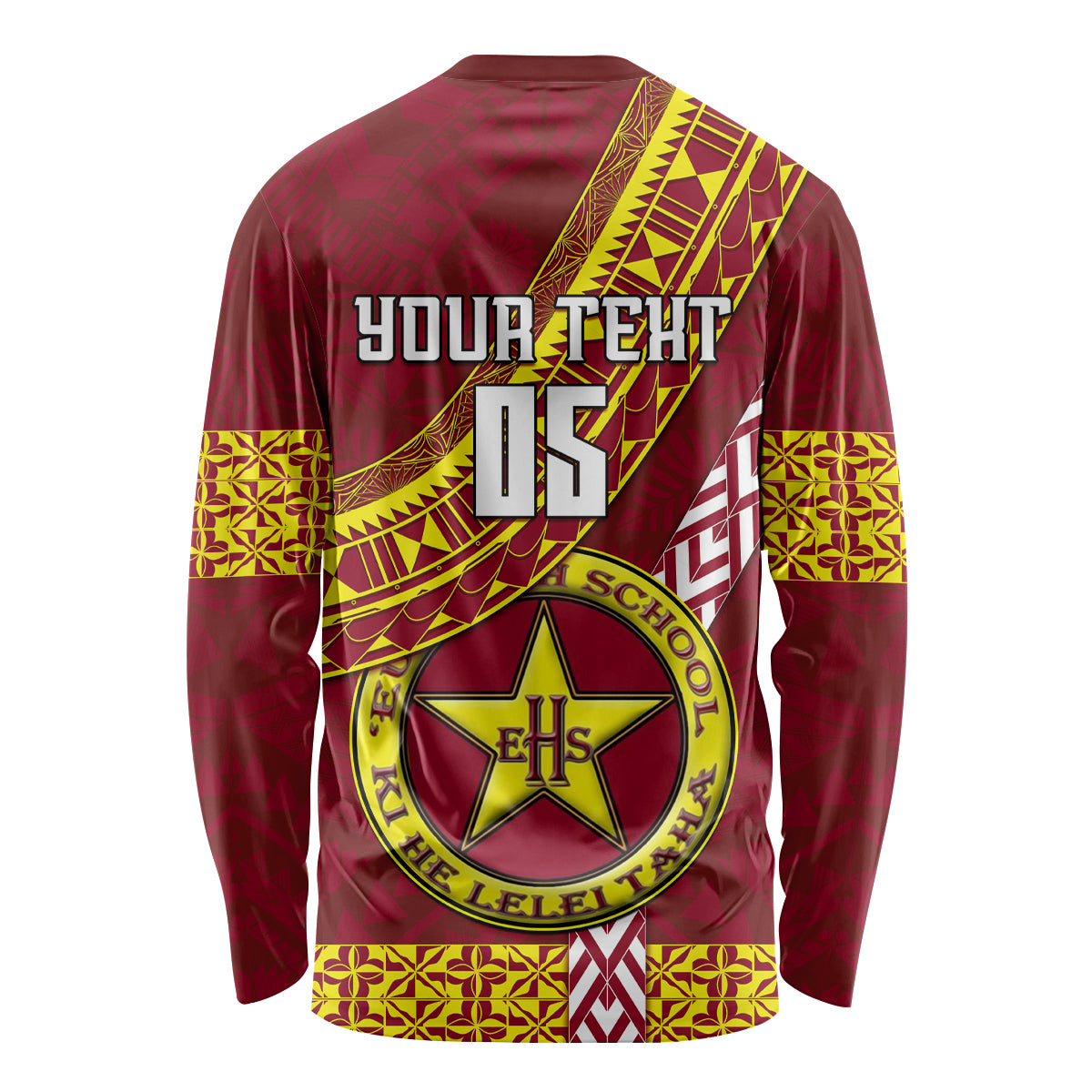 Custom Eua High School Long Sleeve Shirt Tongan Kupesi Pattern LT05 - Polynesian Pride