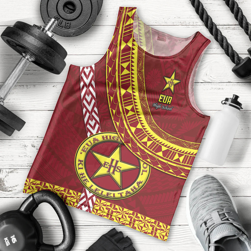 Custom Eua High School Men Tank Top Tongan Kupesi Pattern LT05 Red - Polynesian Pride