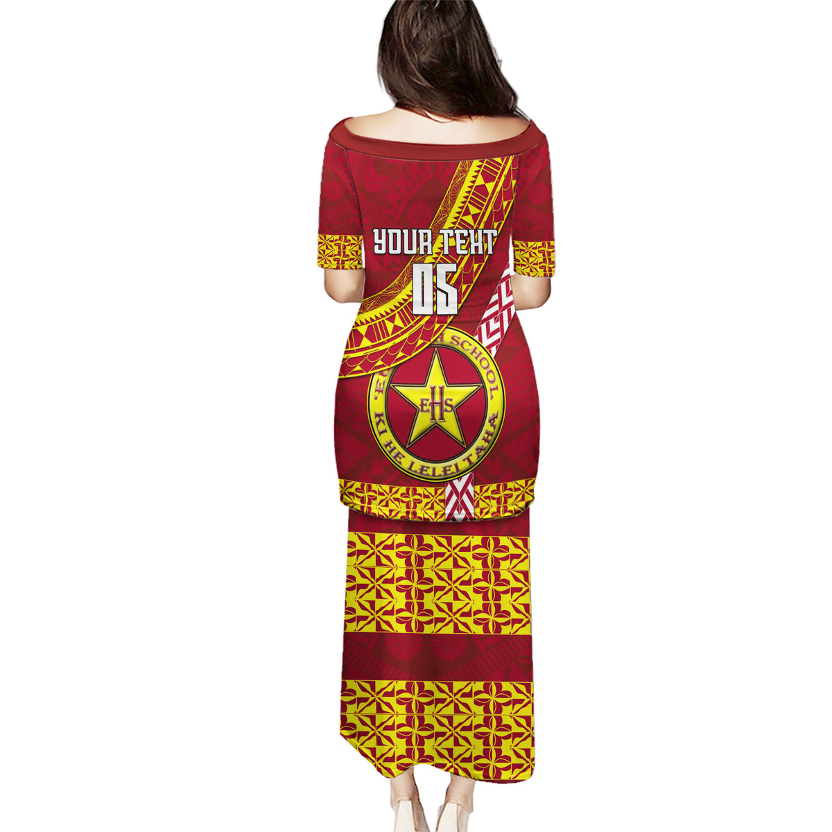 Custom Eua High School Puletasi Tongan Kupesi Pattern LT05 - Polynesian Pride