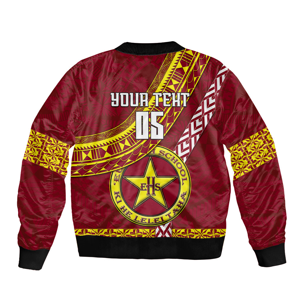 Custom Eua High School Sleeve Zip Bomber Jacket Tongan Kupesi Pattern LT05 - Polynesian Pride