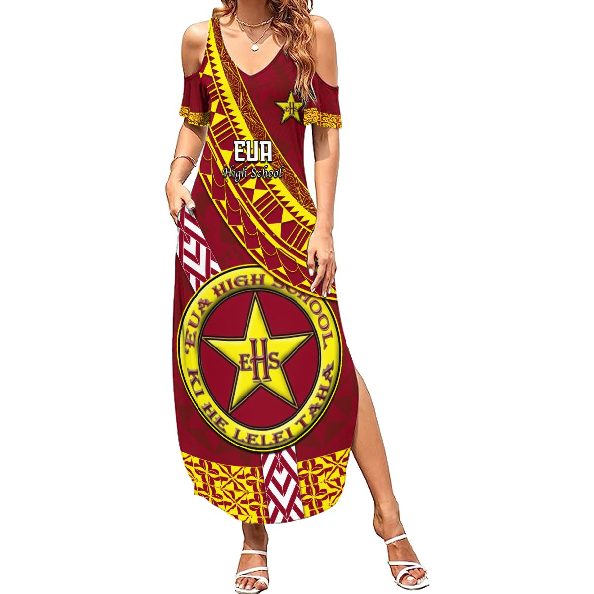 Custom Eua High School Summer Maxi Dress Tongan Kupesi Pattern LT05 Women Red - Polynesian Pride