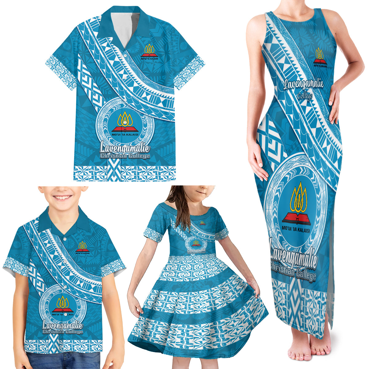 Custom Lavengamalie College Family Matching Tank Maxi Dress and Hawaiian Shirt Tongan Kupesi Pattern LT05 - Polynesian Pride