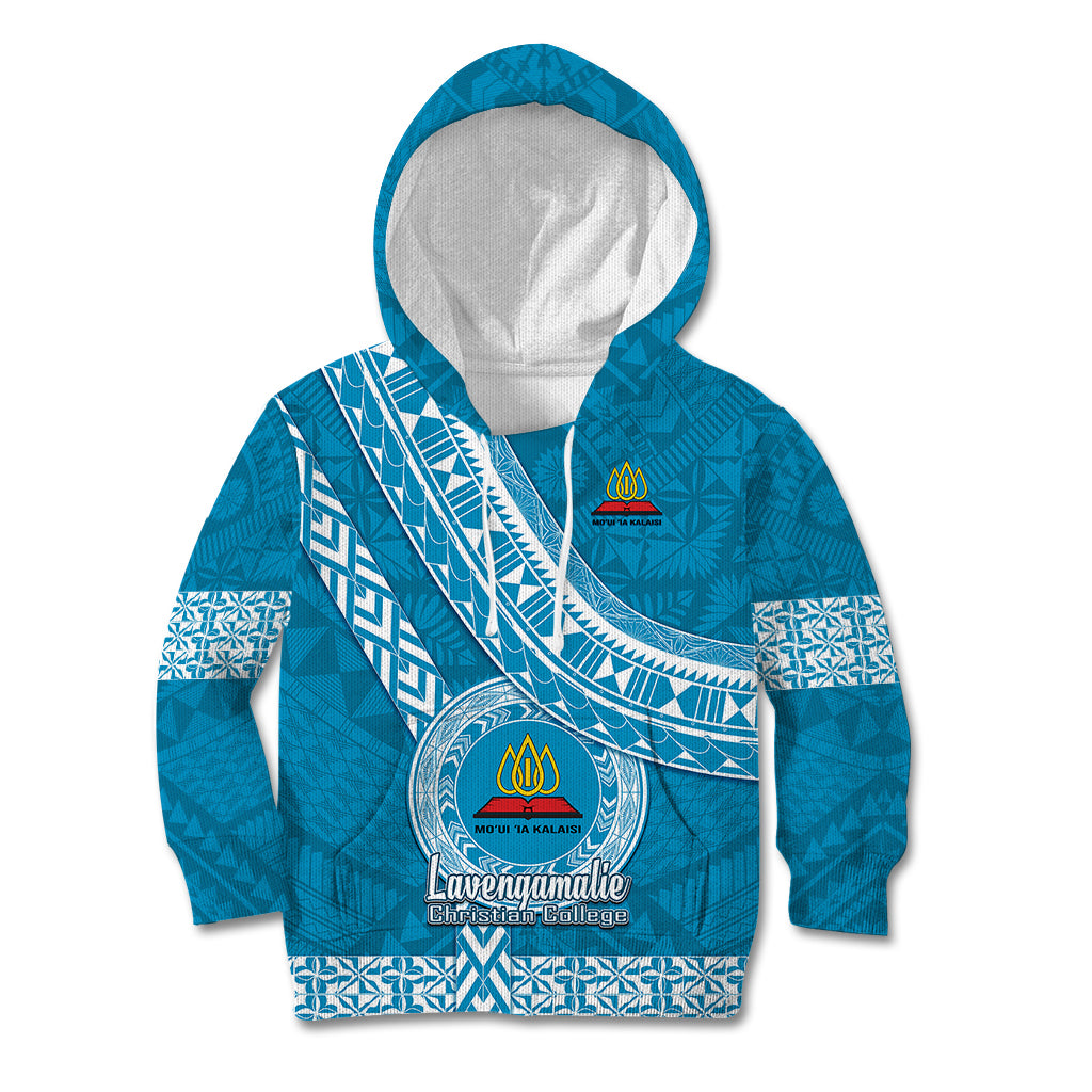 Custom Lavengamalie College Kid Hoodie Tongan Kupesi Pattern LT05 Blue - Polynesian Pride