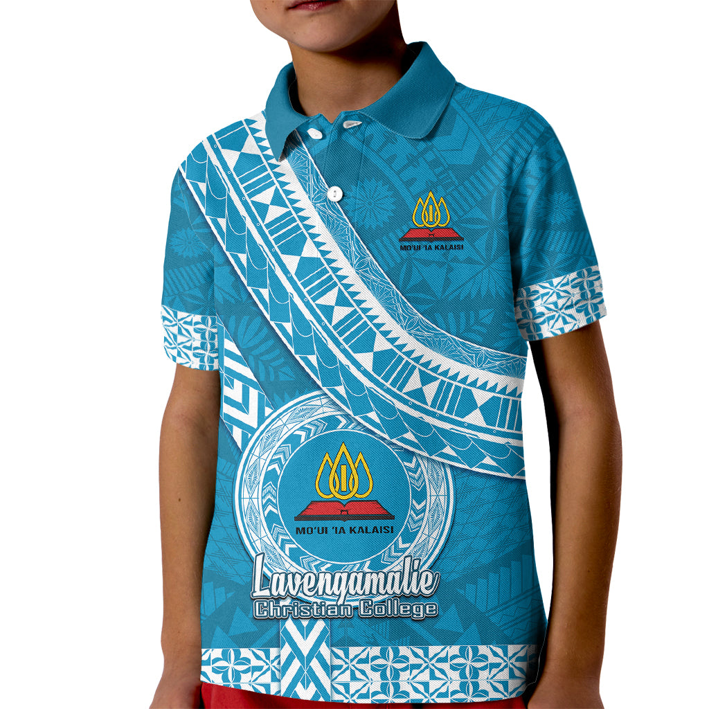 Custom Lavengamalie College Kid Polo Shirt Tongan Kupesi Pattern LT05 Kid Blue - Polynesian Pride