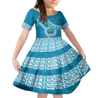 Custom Lavengamalie College Kid Short Sleeve Dress Tongan Kupesi Pattern LT05 KID Blue - Polynesian Pride