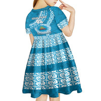 Custom Lavengamalie College Kid Short Sleeve Dress Tongan Kupesi Pattern LT05 - Polynesian Pride