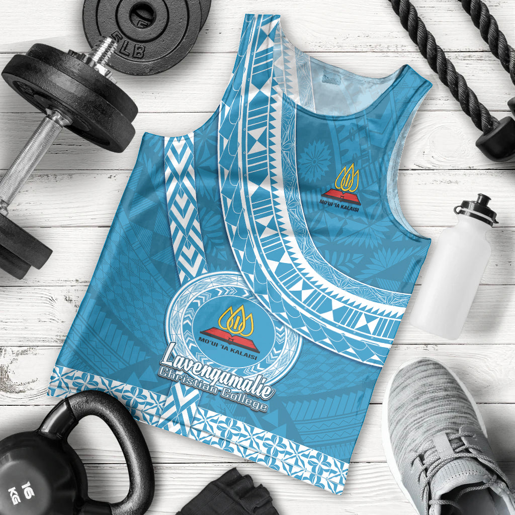 Custom Lavengamalie College Men Tank Top Tongan Kupesi Pattern LT05 Blue - Polynesian Pride