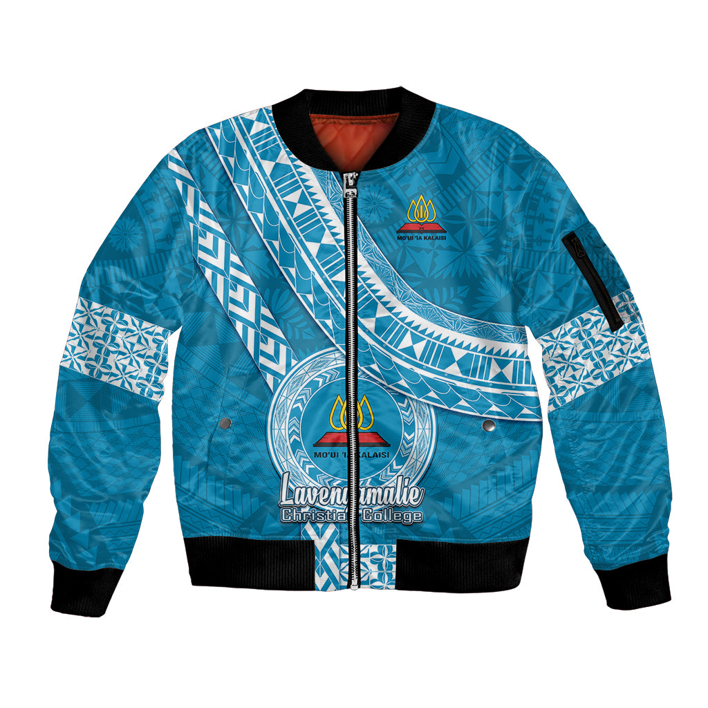 Custom Lavengamalie College Sleeve Zip Bomber Jacket Tongan Kupesi Pattern LT05 Unisex Blue - Polynesian Pride