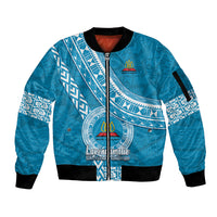 Custom Lavengamalie College Sleeve Zip Bomber Jacket Tongan Kupesi Pattern LT05 Unisex Blue - Polynesian Pride