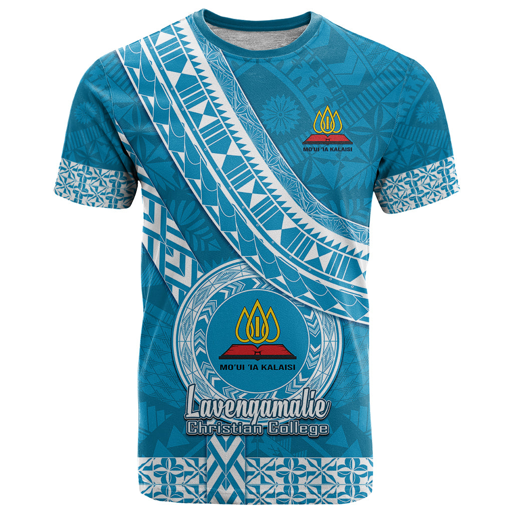 Custom Lavengamalie College T Shirt Tongan Kupesi Pattern LT05 Blue - Polynesian Pride