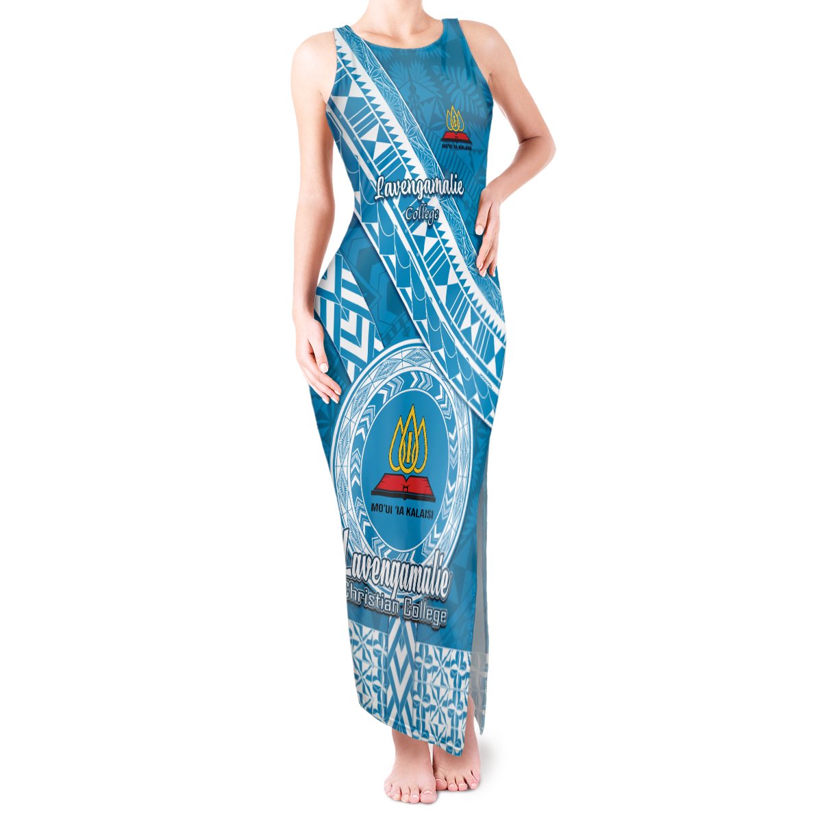 Custom Lavengamalie College Tank Maxi Dress Tongan Kupesi Pattern LT05 Women Blue - Polynesian Pride