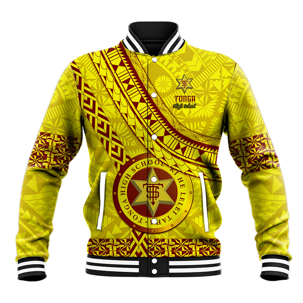 Custom Tonga High School Baseball Jacket Tongan Kupesi Pattern LT05 Unisex Yellow - Polynesian Pride