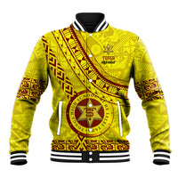 Custom Tonga High School Baseball Jacket Tongan Kupesi Pattern LT05 Unisex Yellow - Polynesian Pride