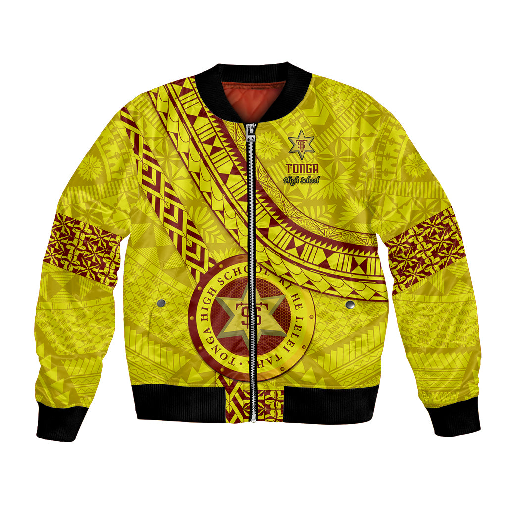 Custom Tonga High School Bomber Jacket Tongan Kupesi Pattern LT05 Unisex Yellow - Polynesian Pride