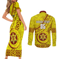 Custom Tonga High School Couples Matching Short Sleeve Bodycon Dress and Long Sleeve Button Shirts Tongan Kupesi Pattern LT05 - Polynesian Pride