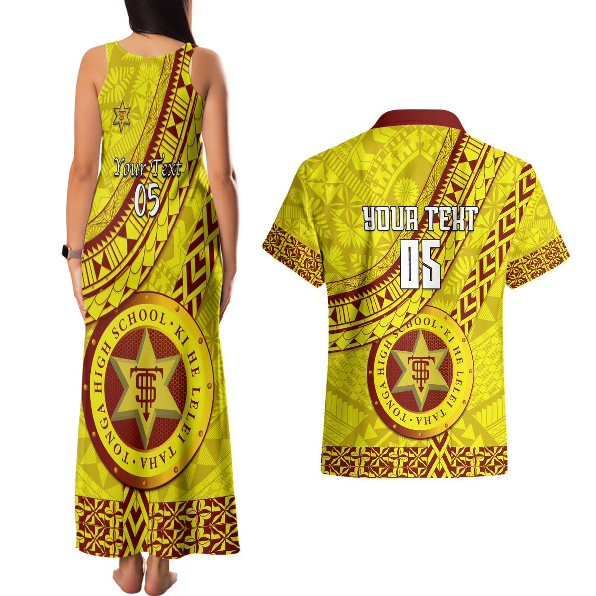 Custom Tonga High School Couples Matching Tank Maxi Dress and Hawaiian Shirt Tongan Kupesi Pattern LT05 - Polynesian Pride