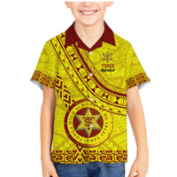 Custom Tonga High School Family Matching Mermaid Dress and Hawaiian Shirt Tongan Kupesi Pattern LT05 Son's Shirt Yellow - Polynesian Pride