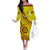 Custom Tonga High School Family Matching Off Shoulder Long Sleeve Dress and Hawaiian Shirt Tongan Kupesi Pattern LT05 Mom's Dress Yellow - Polynesian Pride