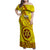 Custom Tonga High School Family Matching Off Shoulder Maxi Dress and Hawaiian Shirt Tongan Kupesi Pattern LT05 Mom's Dress Yellow - Polynesian Pride