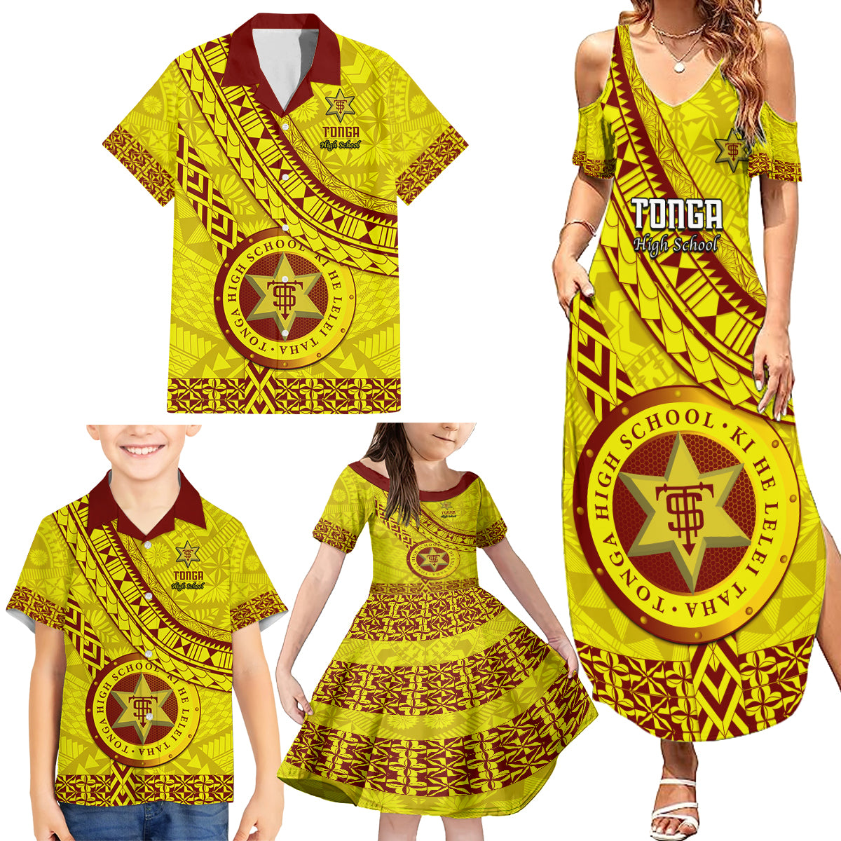 Custom Tonga High School Family Matching Summer Maxi Dress and Hawaiian Shirt Tongan Kupesi Pattern LT05 - Polynesian Pride