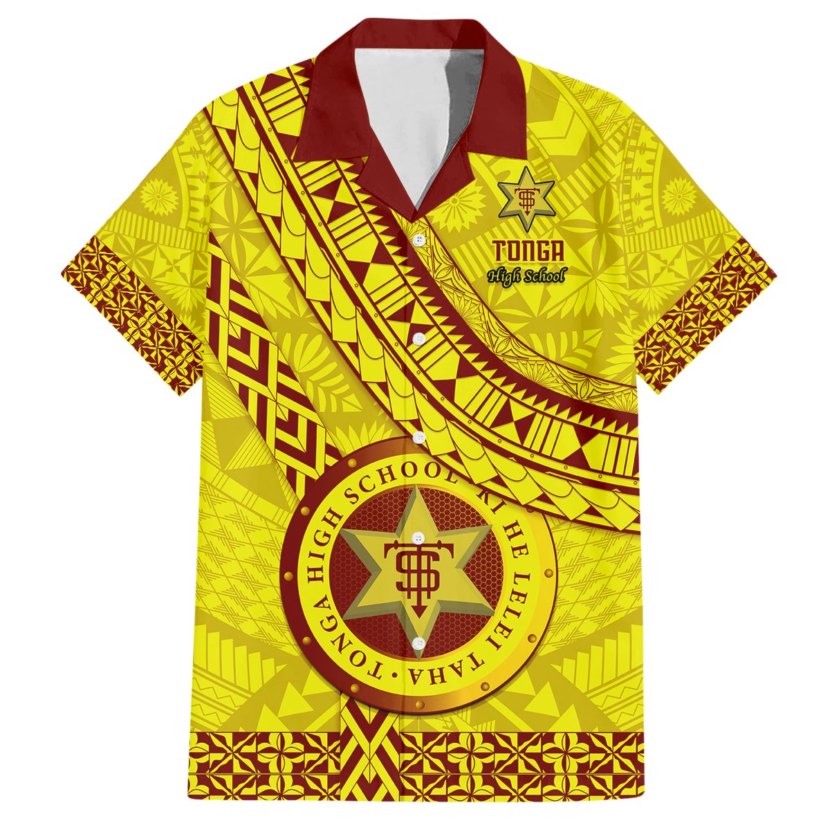 Custom Tonga High School Hawaiian Shirt Tongan Kupesi Pattern LT05 Yellow - Polynesian Pride