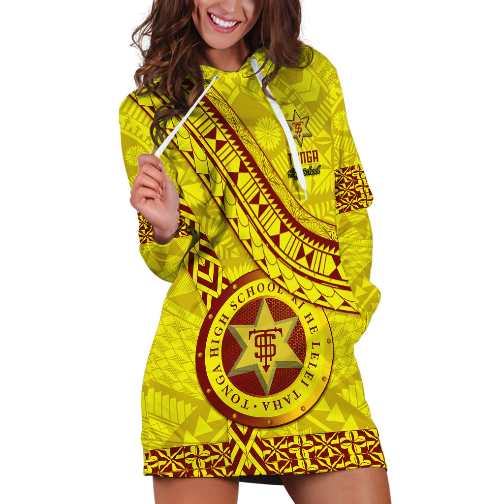 Custom Tonga High School Hoodie Dress Tongan Kupesi Pattern LT05 Yellow - Polynesian Pride