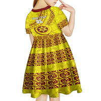 Custom Tonga High School Kid Short Sleeve Dress Tongan Kupesi Pattern LT05 - Polynesian Pride