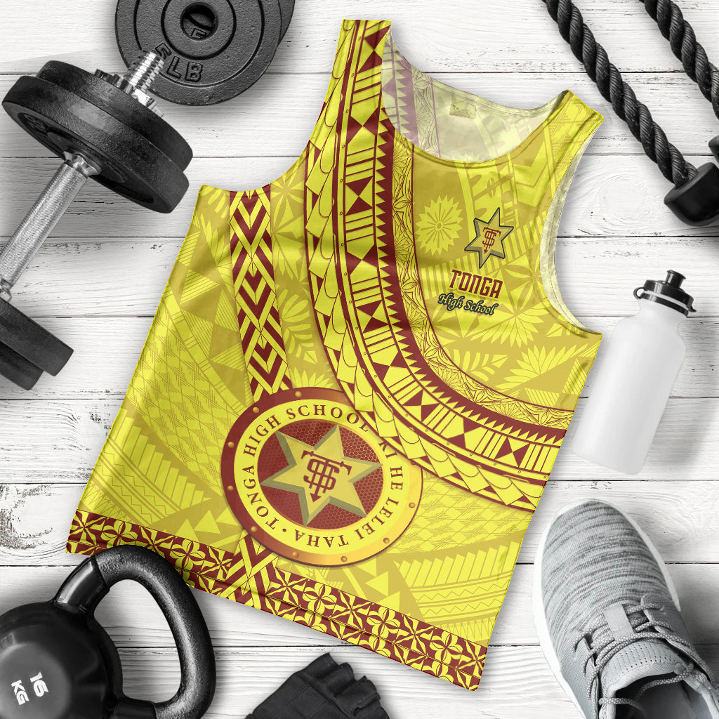 Custom Tonga High School Men Tank Top Tongan Kupesi Pattern LT05 Yellow - Polynesian Pride