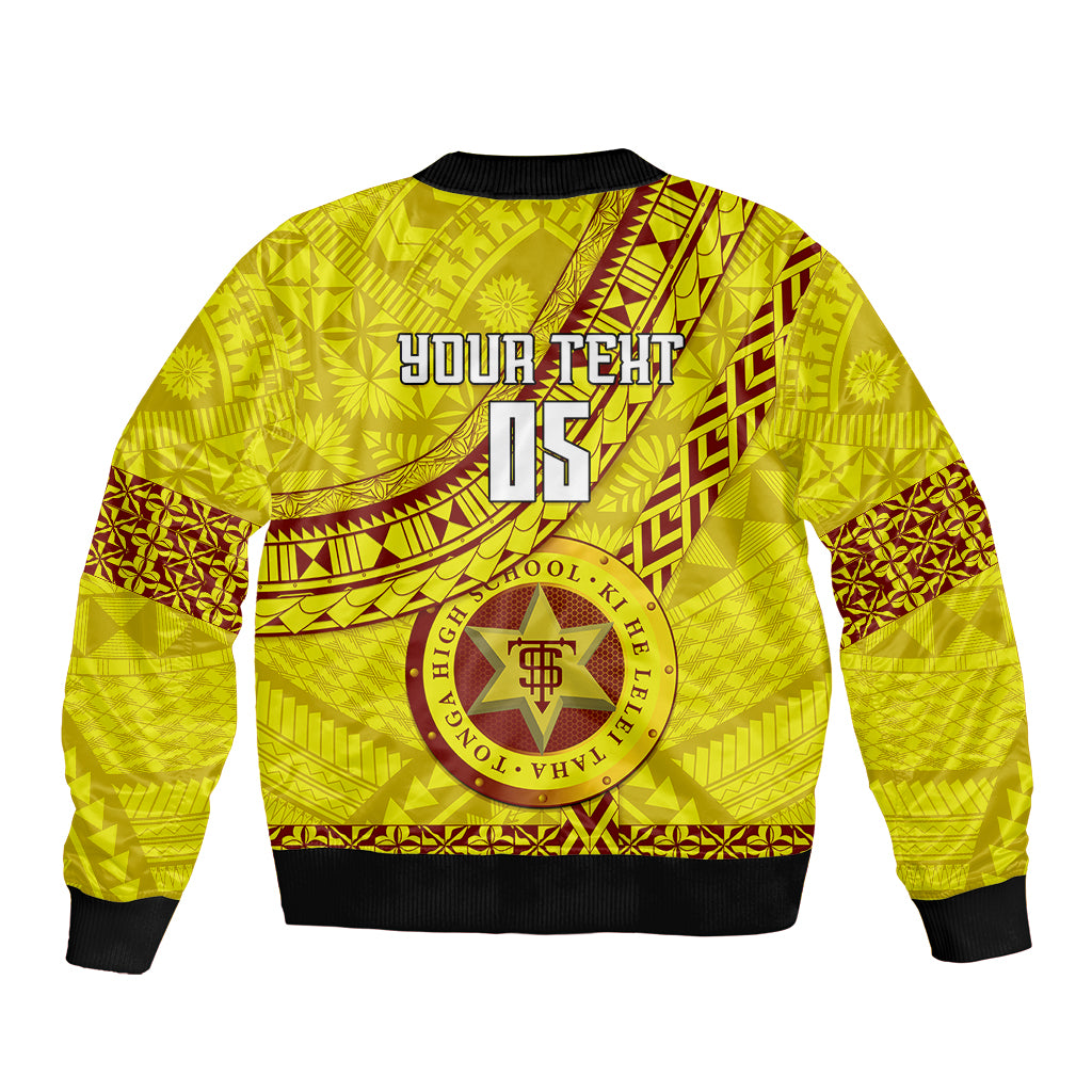 Custom Tonga High School Sleeve Zip Bomber Jacket Tongan Kupesi Pattern LT05 - Polynesian Pride