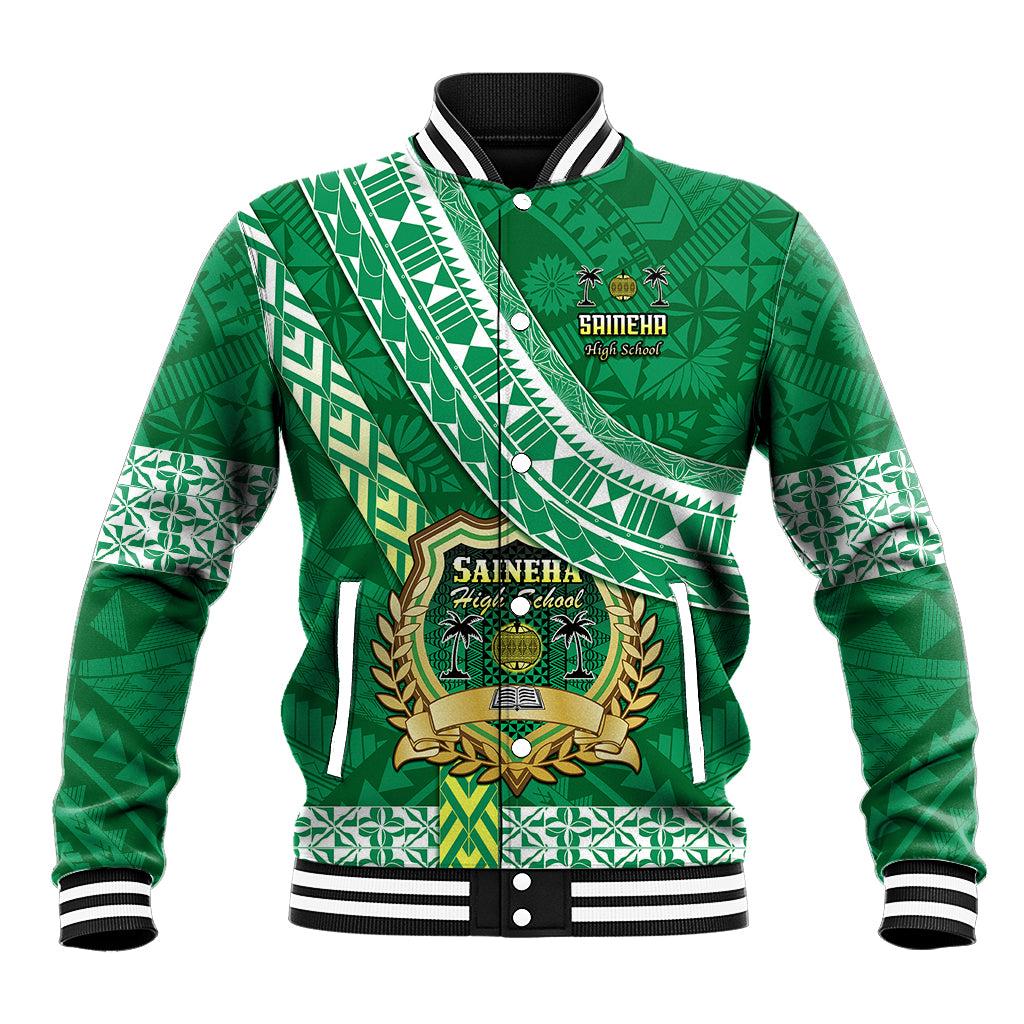 Custom Saineha High School Baseball Jacket Tongan Kupesi Pattern LT05 Unisex Green - Polynesian Pride