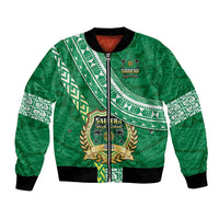 Custom Saineha High School Bomber Jacket Tongan Kupesi Pattern LT05 Unisex Green - Polynesian Pride